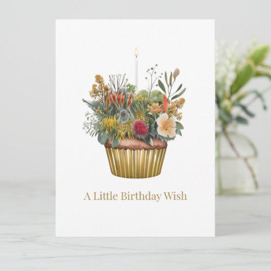 Australian Native Flower Cupcake Birthday Card Kaart (Staand voorkant)