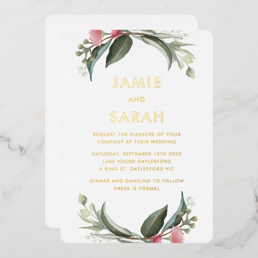 Australian Native Gum Blossom Folie Invitation Uitnodiging (Voorkant / Achterkant)