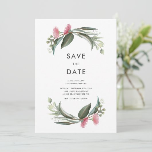 Australian Native Gum Blossom Save the Date (Staand voorkant)