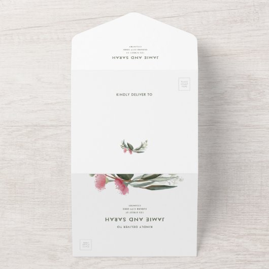 Australian Native Gum Blossom Wedding Invitation All In One Uitnodiging (Buitenkant)