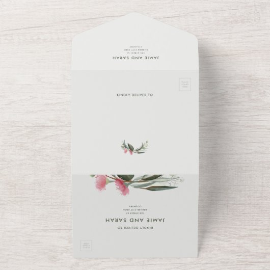 Australian Native Gum Blossom Wedding Invitation All In One Uitnodiging (Buitenkant)