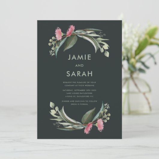 Australian Native Gum Blossom Wedding Invitation Kaart (Staand voorkant)