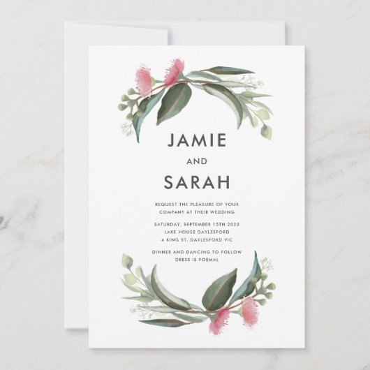 Australian Native Gum Blossom Wedding Invitation Kaart (Voorkant)