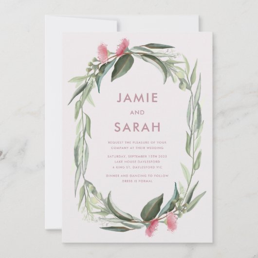 Australian Native Gum Blossom Wedding Invitation Kaart (Voorkant)