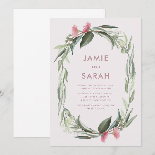 Australian Native Gum Blossom Wedding Invitation Kaart (Voorkant / Achterkant)