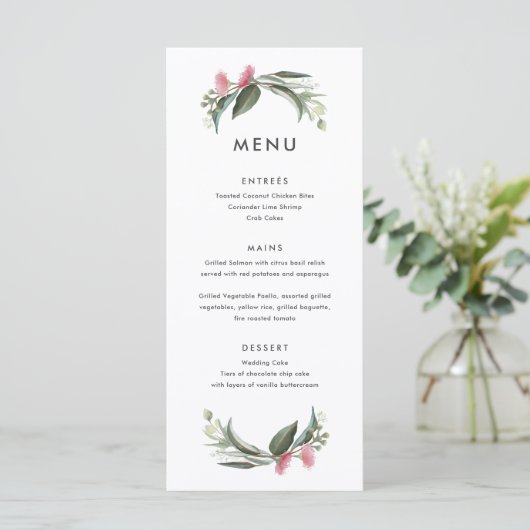 Australian Native Gum Blossom Wedding Menu (Staand voorkant)