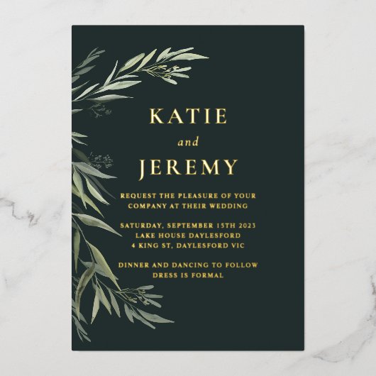 Australian Native Gum Leaf Folie Invitation Uitnodiging (Voorkant)