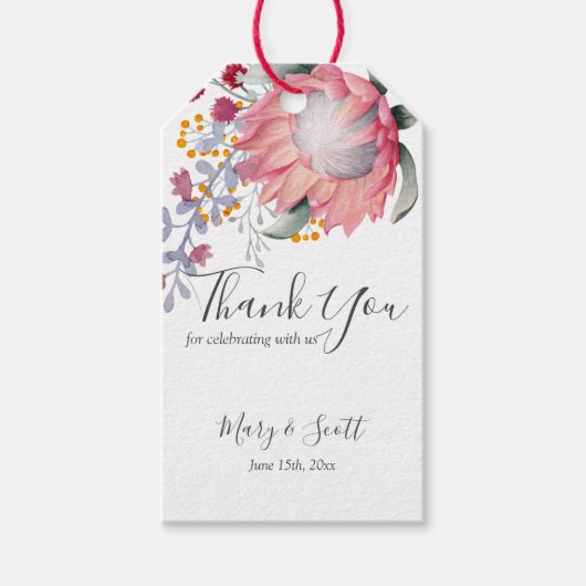 Australian Protea Waterverf Foliage dank u Cadeaulabel (Voorkant)