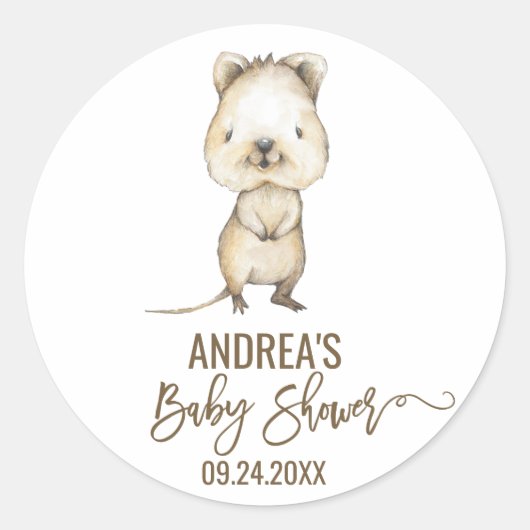 Australian Quokka Neutral Baby shower Favor Ronde Sticker (Voorkant)