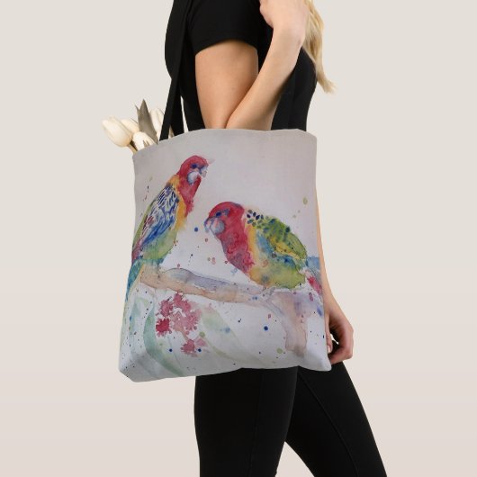 Australian Red Rosella Parrot Waterverf art Tote Bag (Dichtbij)