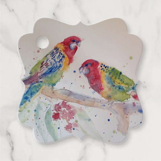 Australian Rosella Parrot Waterverf art Bedankjes Labels (Voorkant)
