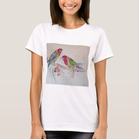 Australian Rosella Parrots Waterverf art T Shirt (Voorkant)