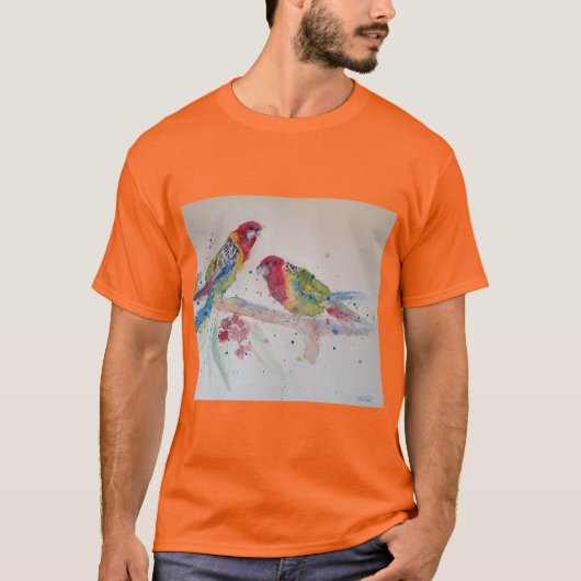 Australian Rosella Parrots Waterverf art T Shirt (Voorkant)