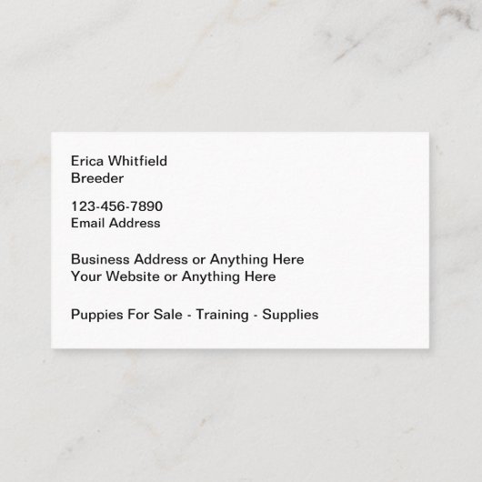 Australian Shephard Dog Breeder Visitekaartjes (Achterkant)