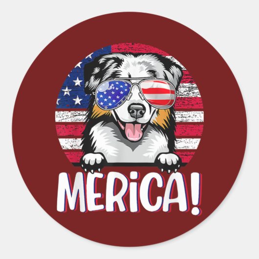 Australian Shepherd, 4 juli, Amerikaanse vlag Dog Ronde Sticker (Voorkant)
