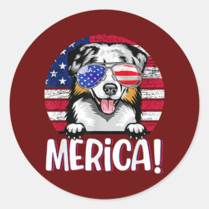 Australian Shepherd, 4 juli, Amerikaanse vlag Dog Ronde Sticker