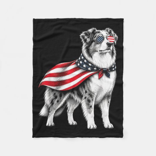 Australian Shepherd 4 juli Amerikaanse vlag Fleece Deken (Voorkant)