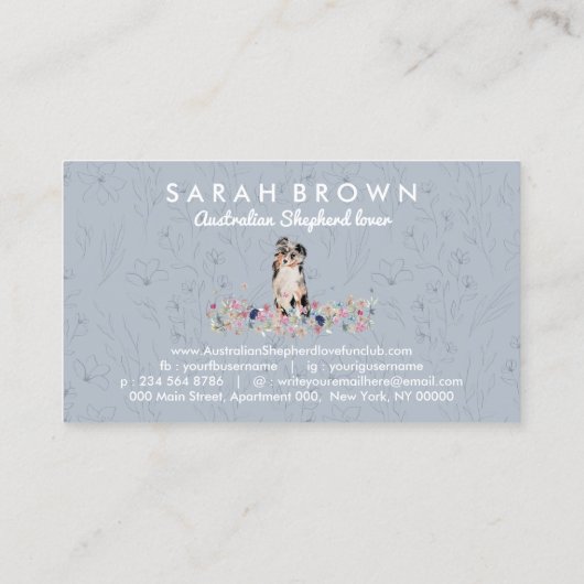 Australian Shepherd Aussie Dog Visitekaartje (Achterkant)