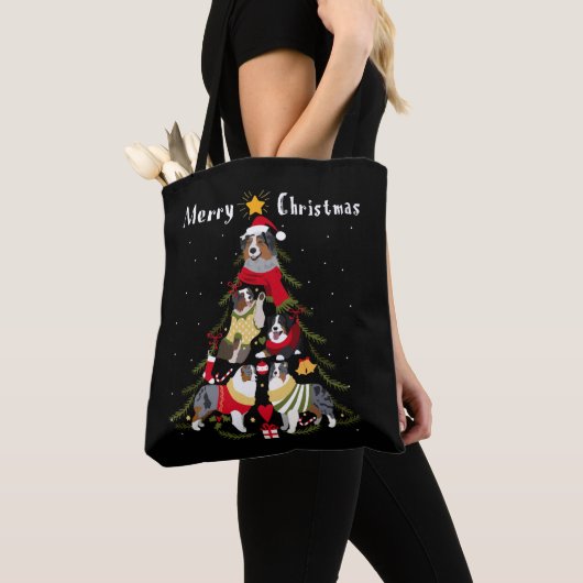 Australian Shepherd Aussie kerstboom Xmas Dog Tote Bag (Dichtbij)