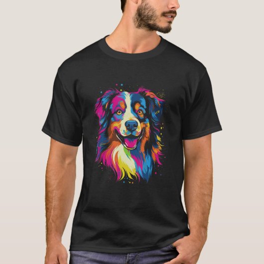 Australian Shepherd Aussie Rainbow Retro Design T-shirt (Voorkant)