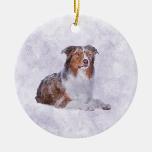 Australian Shepherd - Aussie Waterverf Digital Ar Keramisch Ornament (Voorkant)
