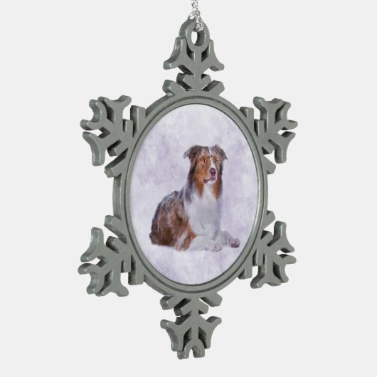 Australian Shepherd - Aussie Waterverf Digital Ar Tin Sneeuwvlok Ornament (Links)