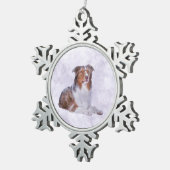 Australian Shepherd - Aussie Waterverf Digital Ar Tin Sneeuwvlok Ornament (Rechts)