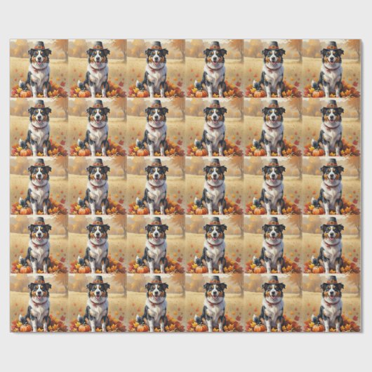 Australian Shepherd Autumn verlaat Thanksgiving Cadeaupapier (Vlak)
