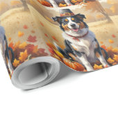 Australian Shepherd Autumn verlaat Thanksgiving Cadeaupapier (Rol Hoek)