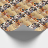 Australian Shepherd Autumn verlaat Thanksgiving Cadeaupapier (Hoek)