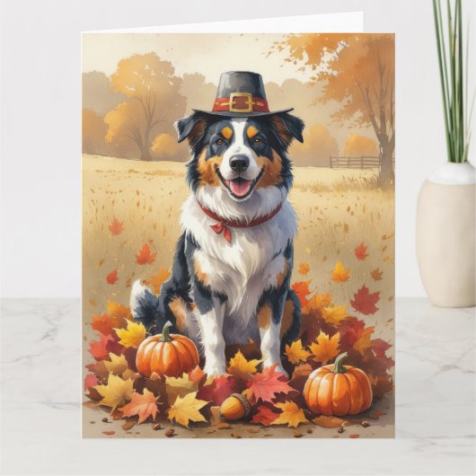 Australian Shepherd Autumn verlaat Thanksgiving Kaart (Voorkant)