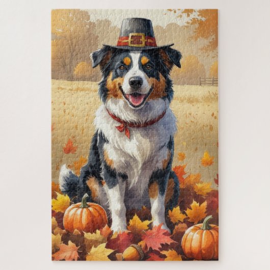 Australian Shepherd Autumn verlaat Thanksgiving Legpuzzel (Verticaal)