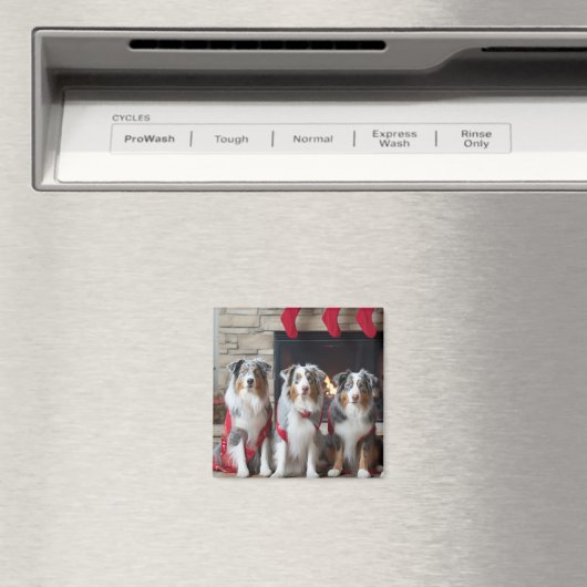 Australian Shepherd bij de open haard Kerstmis Magneet (Insitu (Vaatwasser))