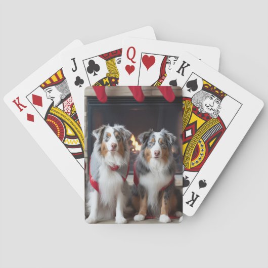 Australian Shepherd bij de open haard Kerstmis Pokerkaarten (Achterkant)