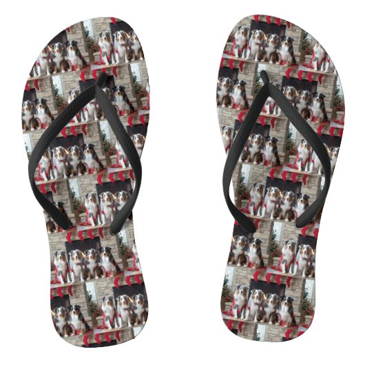 Australian Shepherd bij de open haard Kerstmis Teenslippers (Voetbed)