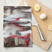 Australian Shepherd bij de open haard Kerstmis Theedoek (Quarter Fold)