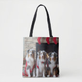 Australian Shepherd bij de open haard Kerstmis Tote Bag (Voorkant)