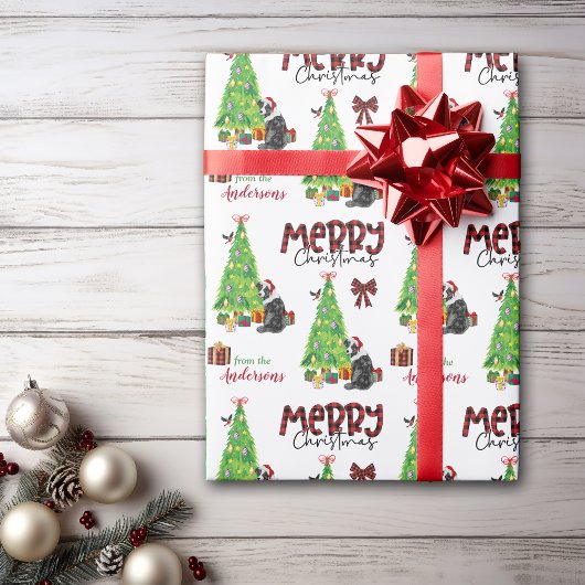 Australian Shepherd, Bird en kerstboom Cadeaupapier