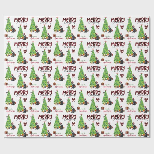 Australian Shepherd, Bird en kerstboom Cadeaupapier (Vlak)