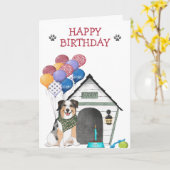 Australian Shepherd Birthday Party Kaart (Gele Bloem)