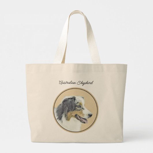 Australian Shepherd Black Tri Schilderen Hond Art Grote Tote Bag (Achterkant)