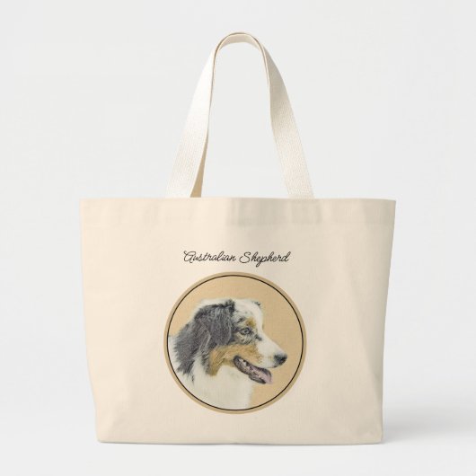 Australian Shepherd Black Tri Schilderen Hond Art Grote Tote Bag (Voorkant)