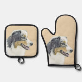 Australian Shepherd Black Tri Schilderen Hond Art Ovenwant & Pannenlap Set (Voorkant)