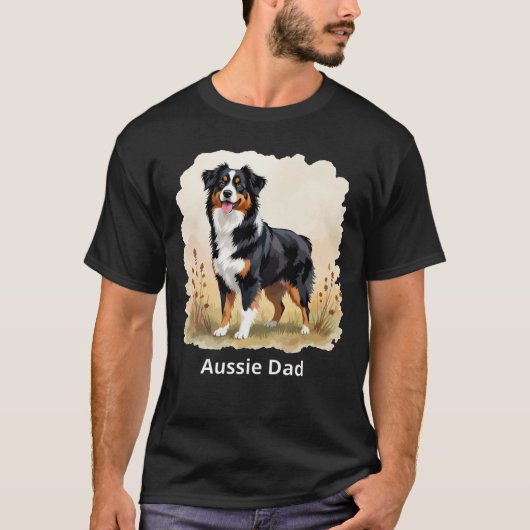 Australian Shepherd Black Tricolor Aussie Dad T-shirt (Voorkant)