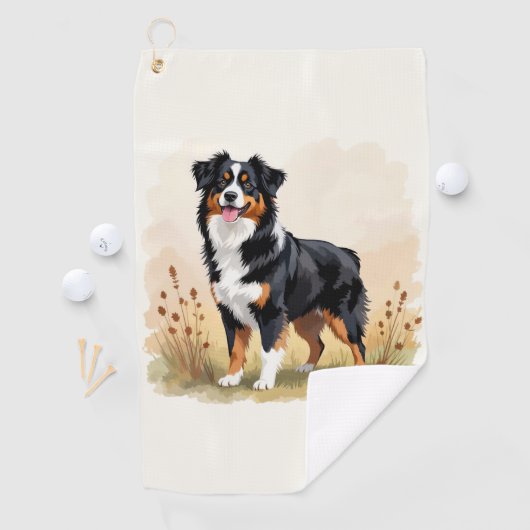 Australian Shepherd Black Tricolor Aussie Dog Golfhanddoek (Insitu)