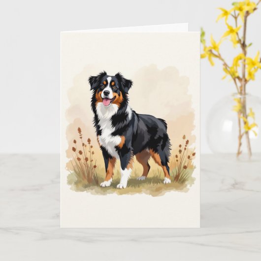 Australian Shepherd Black Tricolor Aussie Dog Kaart (Gele Bloem)