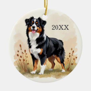 Australian Shepherd Black Tricolor Aussie Dog Keramisch Ornament