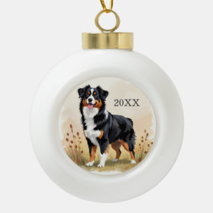 Australian Shepherd Black Tricolor Aussie Dog Keramische Bal Ornament