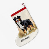 Australian Shepherd Black Tricolor Aussie Dog Kleine Kerstsok (Achterkant (Hangend))