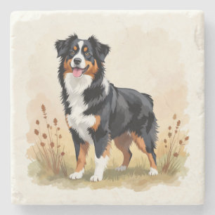 Australian Shepherd Black Tricolor Aussie Dog Stenen Onderzetter